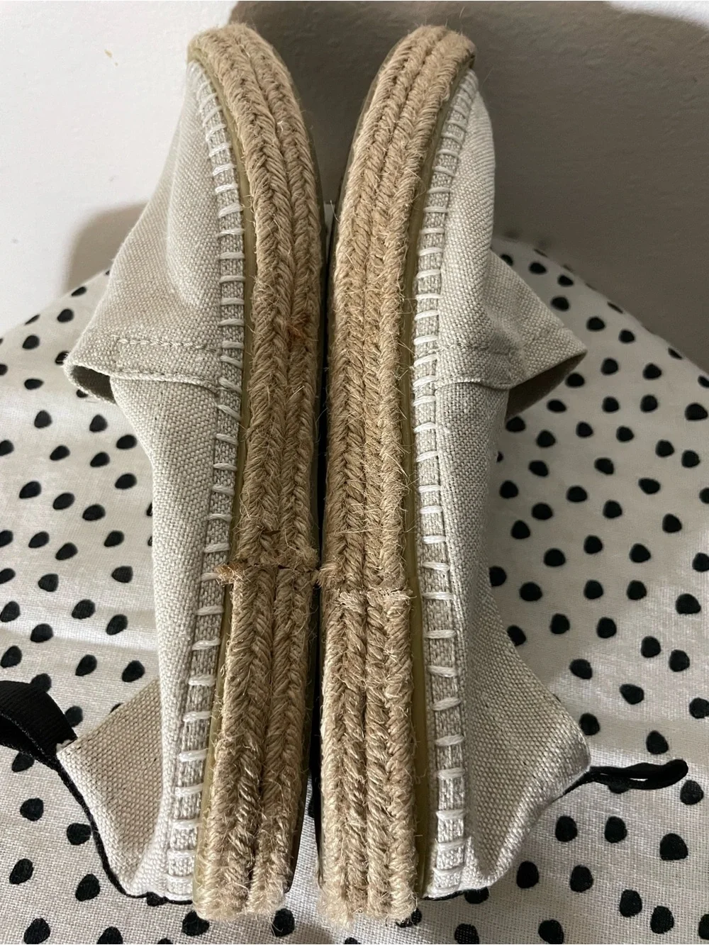 SeaVees Beige Canvas Espadrilles with Teal Insole and Black Heel Tab